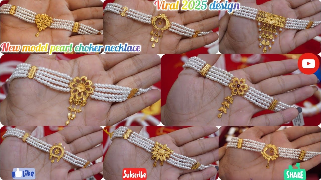 Exclusive 2025 pearl and gold choker necklace design//very lightweight choker design