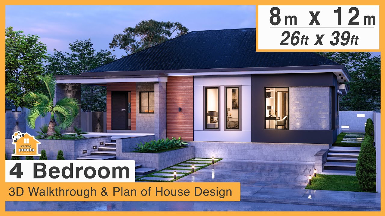 Modern Bungalow | 4 Bedroom House Design | 8 by 12 meters (26x 39ft)   97 sqm (1044sq ft)