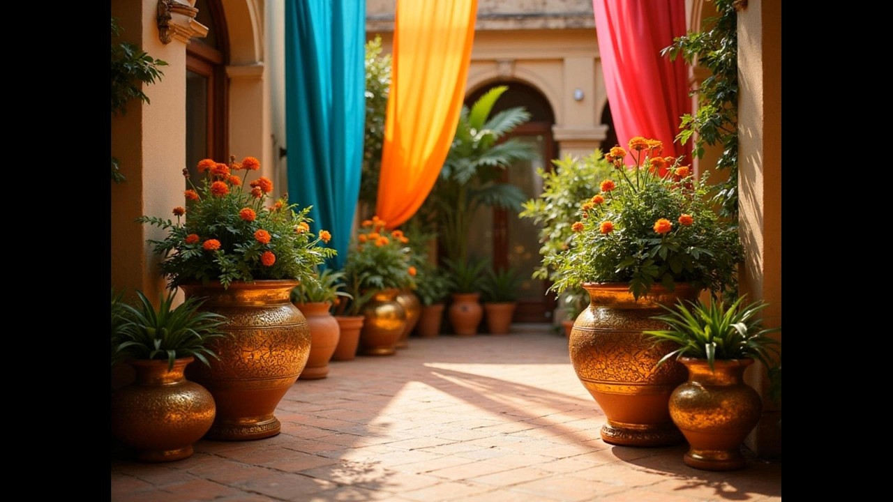 1 Hour Relaxing Music & Quaint Street Ambience | 4K Potted Plants & Gentle Breeze