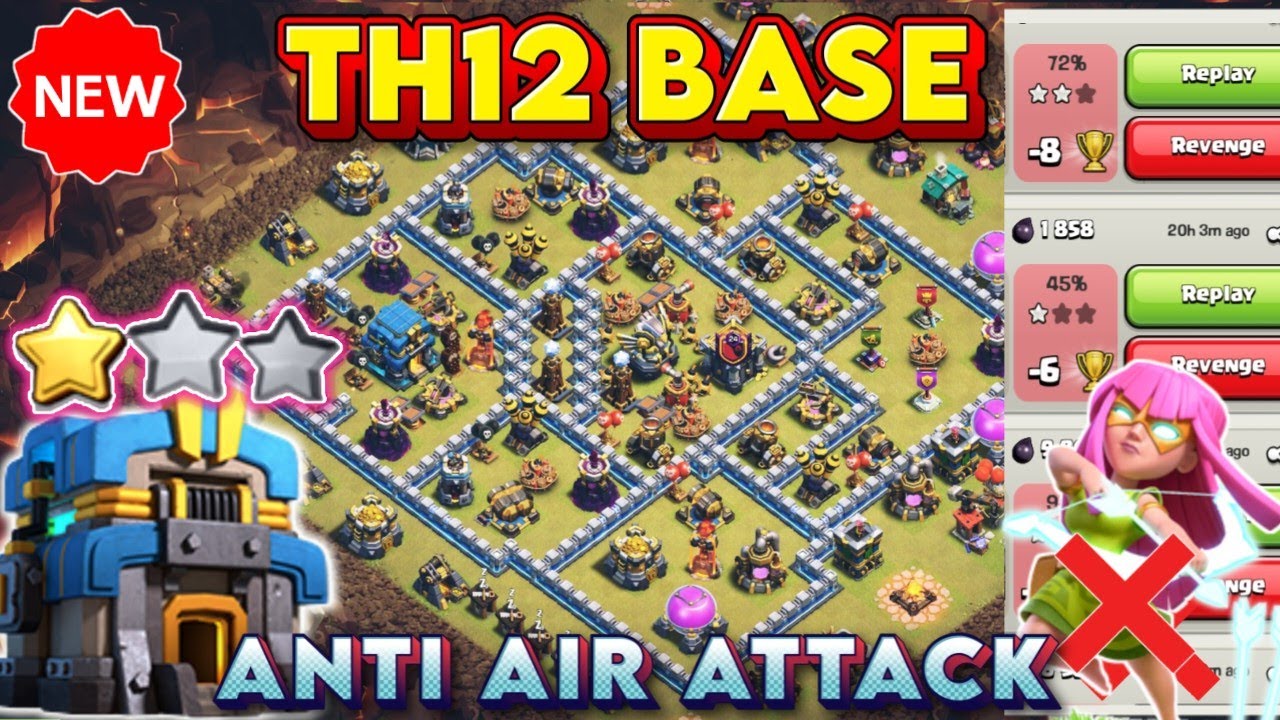 BEST-05 STRONG TH12 WAR BASE WITH LINKS +  REPLAY || TH12 ANTI-AIR ATTACK || TH12 UNBEATEN BASE