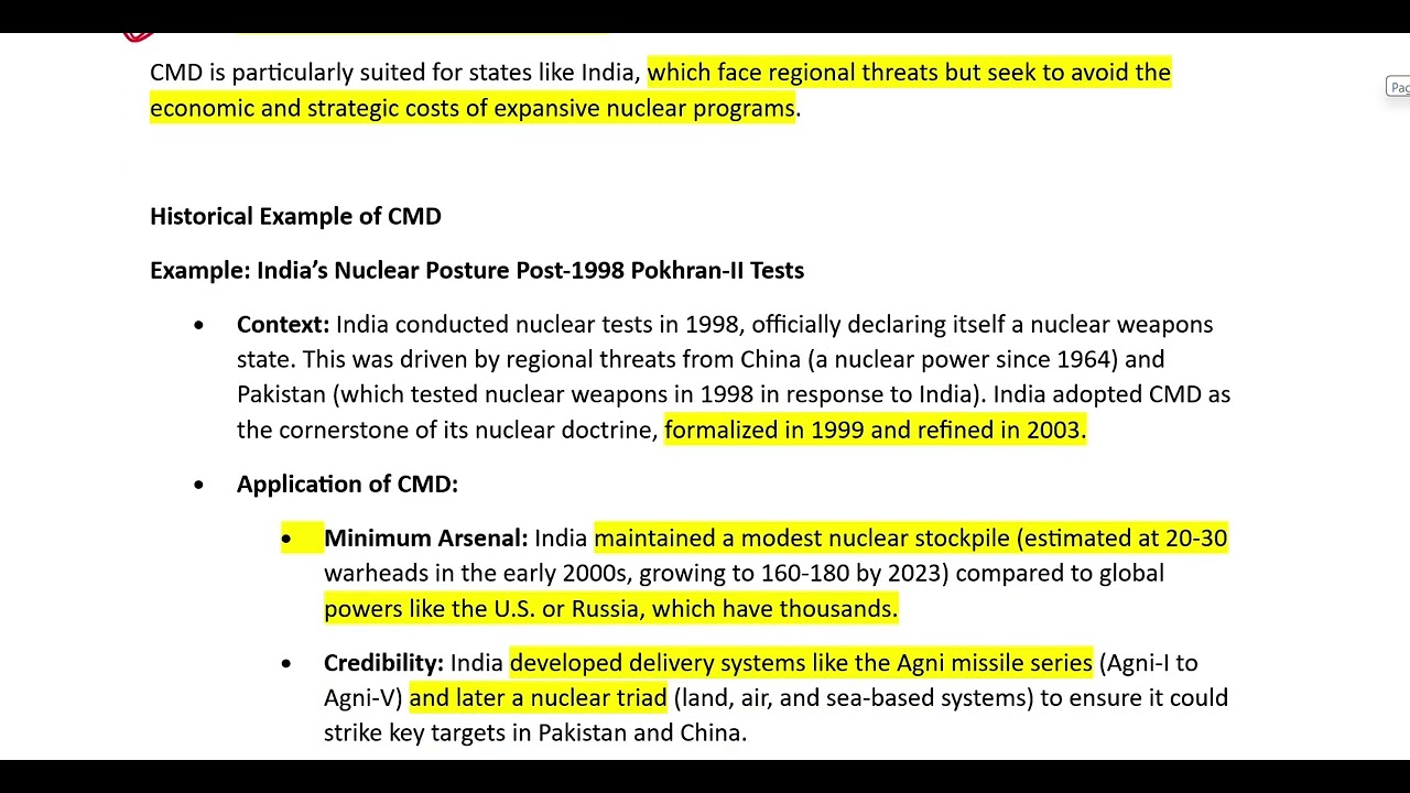 What is Credible Minimum Deterrence (CMD)? UPSC MAINS PSIR