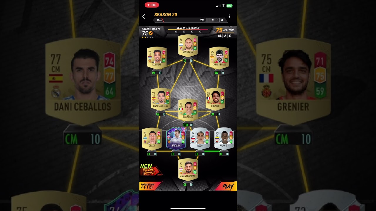 Objectives FEDERICO VALVERDE Community TOTY Best team for Fatal MyClub Challenge