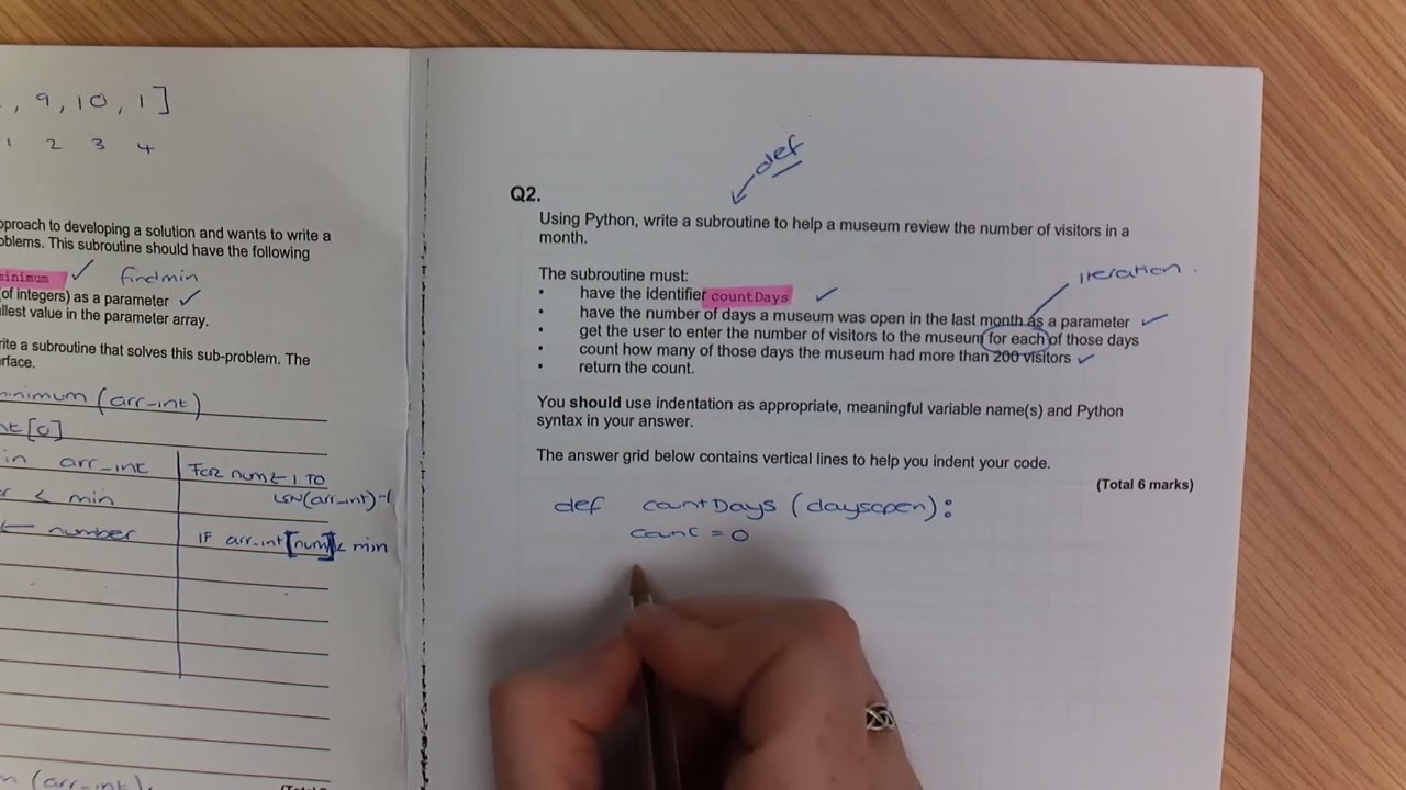 GCSE - SUBROUTINES QUESTION - WALK THROUGH - AQA - PART3
