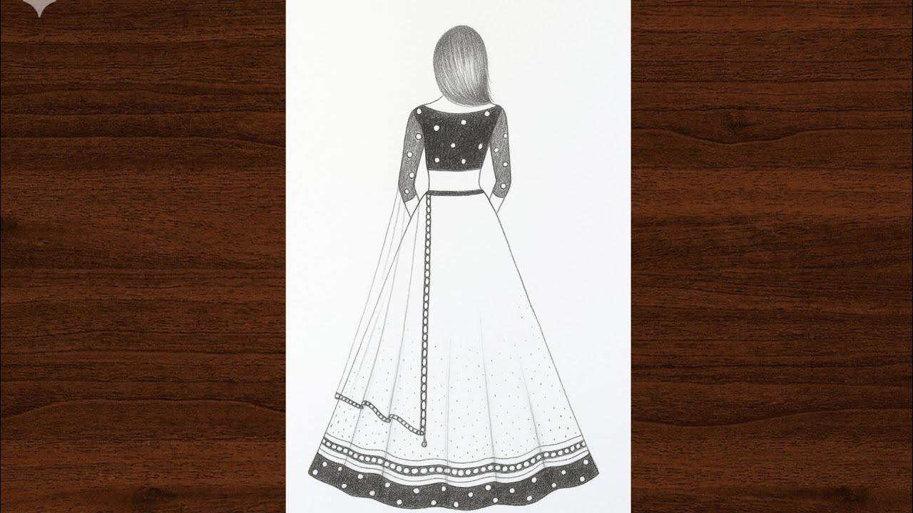 “Easy Lehenga Sketch for Beginners | Fashion Drawing”