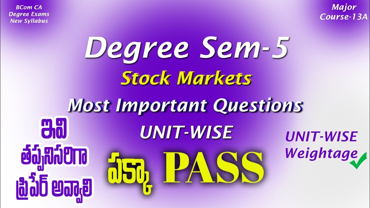 Degree Semester 5 - Stock Markets Most Important Questions UNIT-WISE Weightage BCom DegreeExams 2025