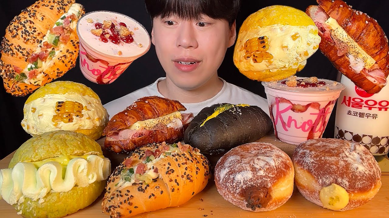 SUB) Десерт мукбанг асмр, сэндвич с соленым масляным рулетом, маритоццо, кремовые пончики