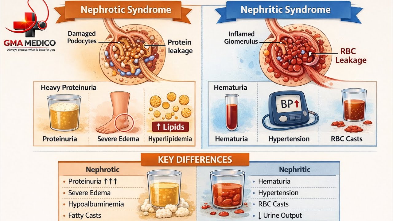 Nephrotic Syndrome Vs Nephritic Syndrome. high yield topics for Usmle step 1