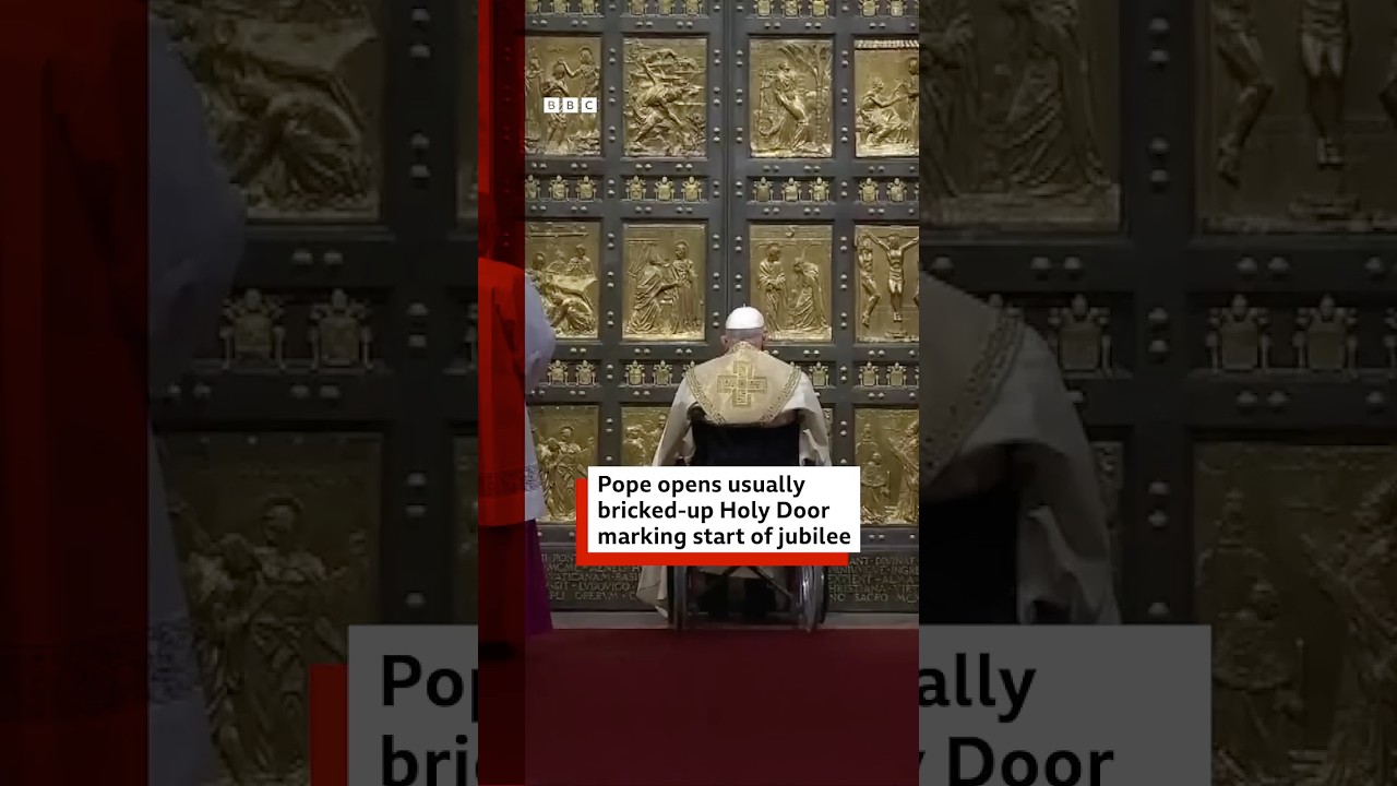 Marking the jubilee, the Pope opened a usually bricked-up Holy Door at St Peters Basilica. #BBCNews