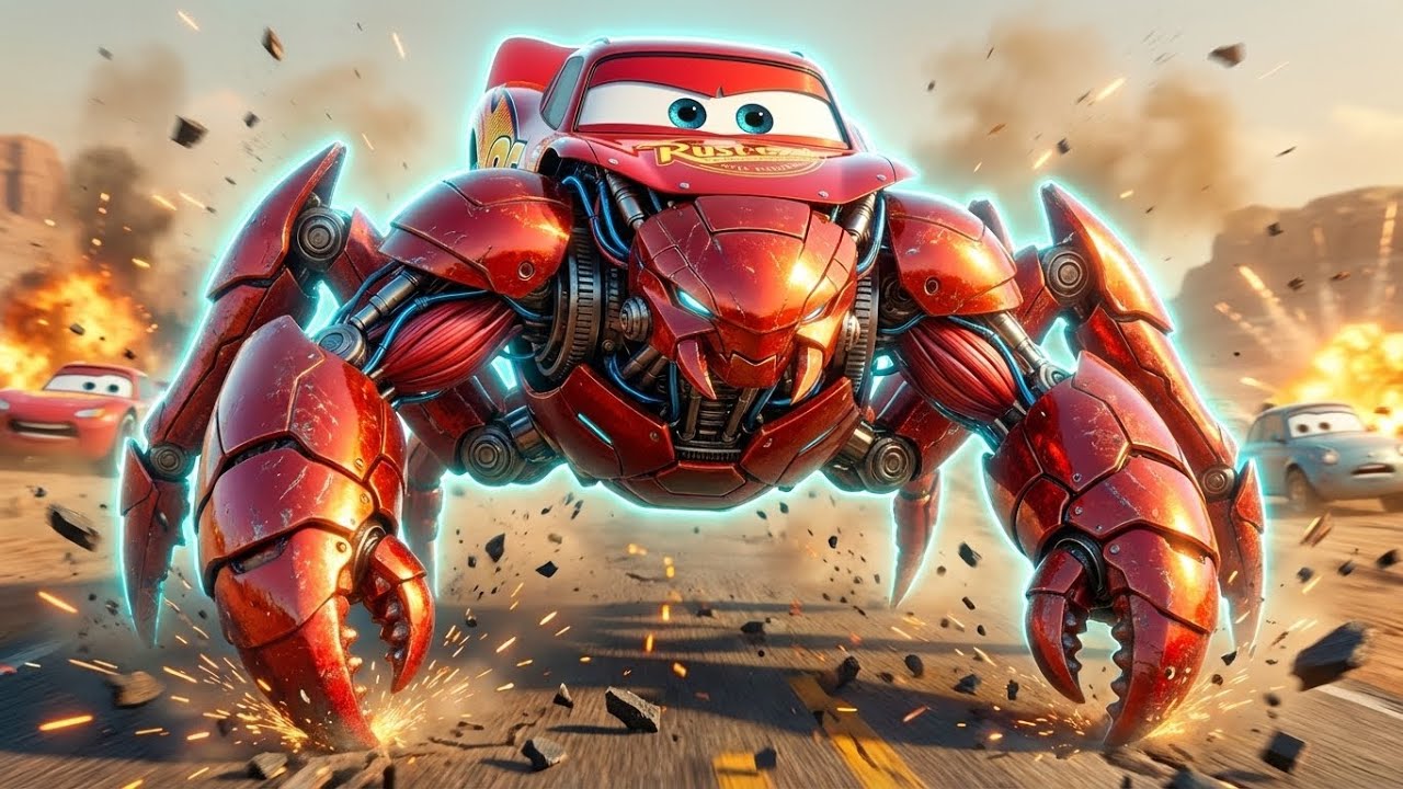 GIANT MCQUEEN SPIDER Caterpillar! The Ultimate Challenge For Kitten's Rescue Plane! | Racing Cars 3D