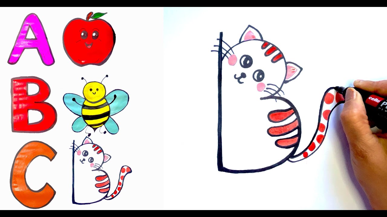 🎨 How to Draw A, B, and C | Easy ABC Drawing for Kids! 🍎🐝🐱