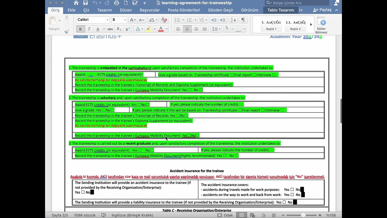 Erasmus+ KA131 Staj - Learning Agreement Rehberi