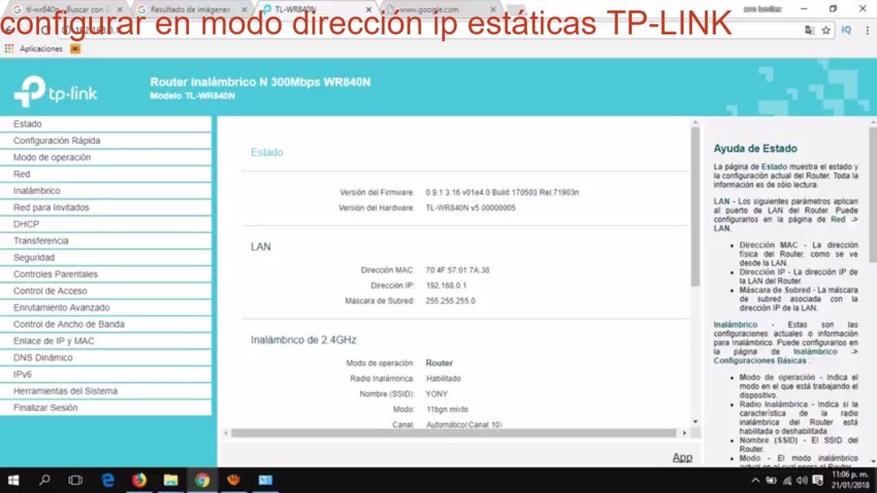 configurar en modo direcci&oacute;n ip est&aacute;ticas TP-LINK (2018 - actualizado)