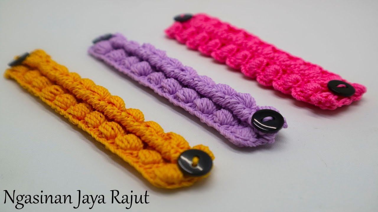 Cara Merajut Konektor Masker Puff Stitch [SUB]