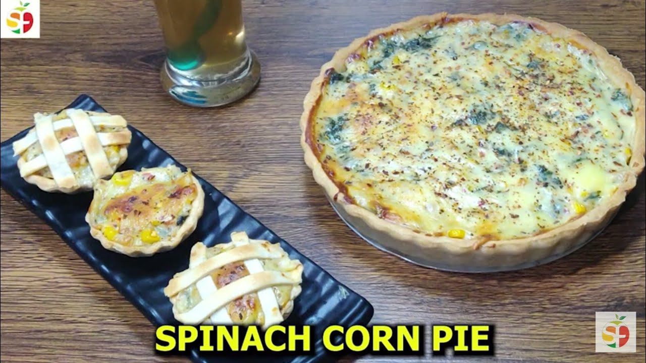 SPINACH CORN PIE I EGGLESS SPINACH CORN QUICHE | PALAK PANEER CORN PIE | PIE CRUST I EGGLESS QUINCHE