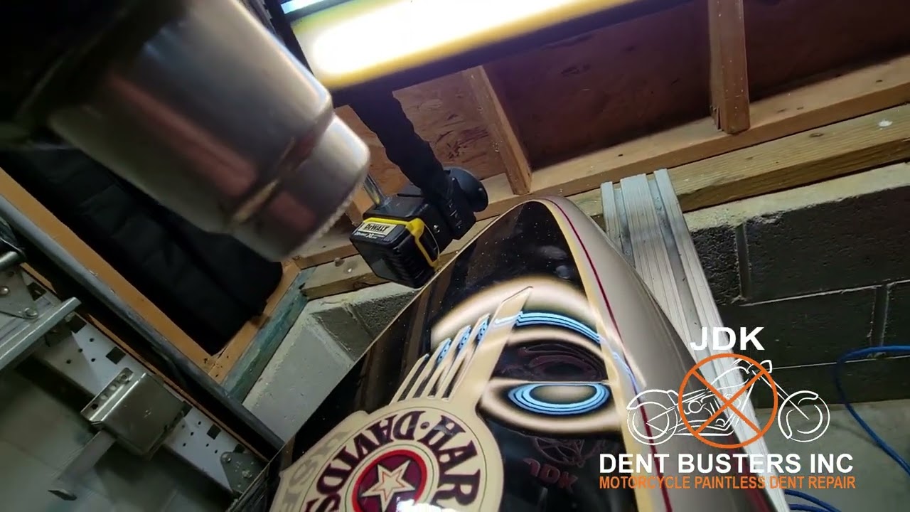 96 Harley Davidson Fat Boy Blk/Silv 2 Large dent repair