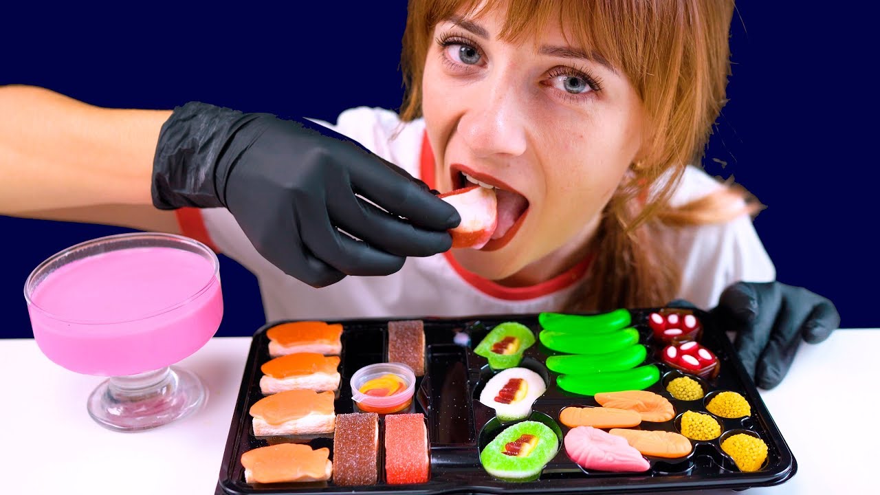 ASMR SUSHI & SASHIMI JELLY SET MUKBANG (No Talking) EATING SOUNDS | LiLiBu ASMR