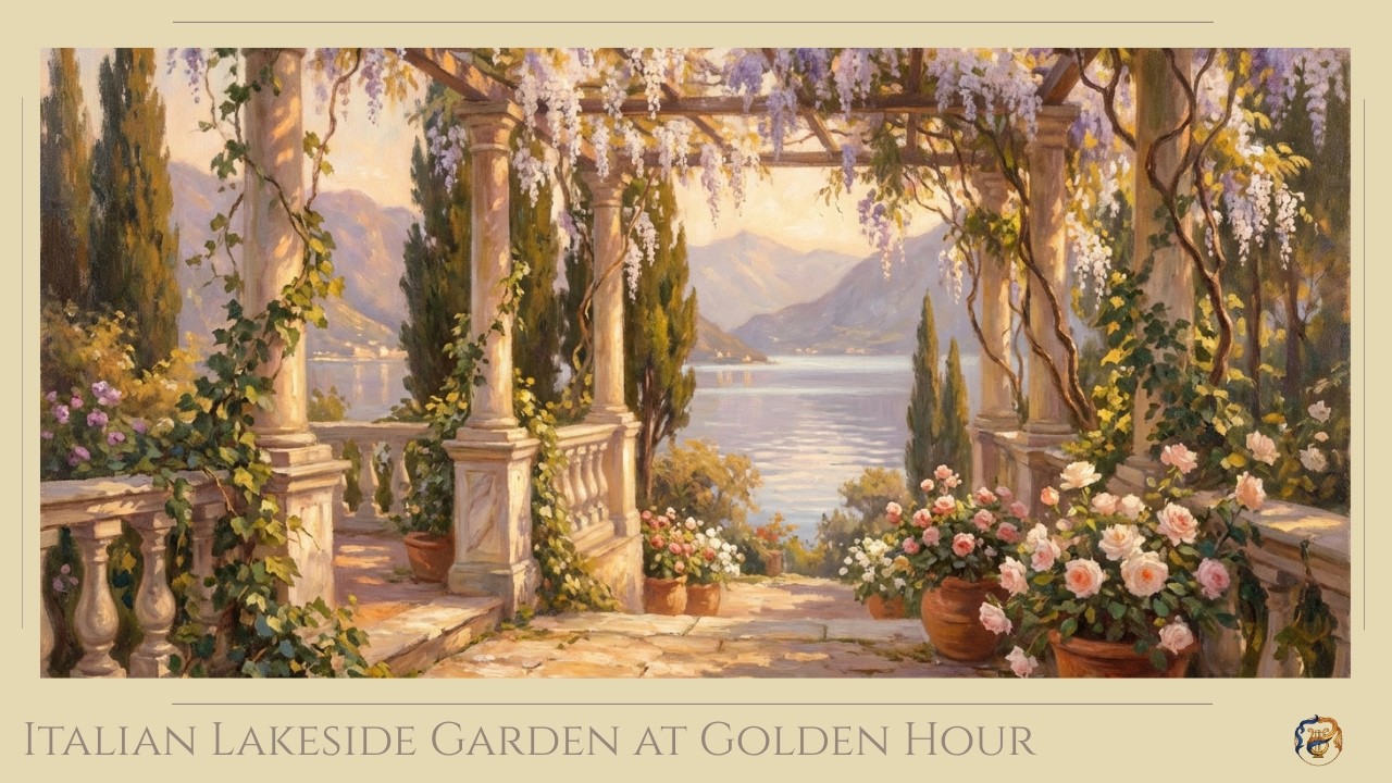Italian Lakeside Garden at Golden Hour | Romantic Classical Music | Peaceful Impressionist Landscape