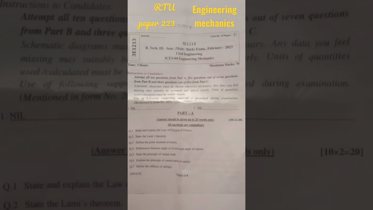 Engineering mechanics ka paper 2023