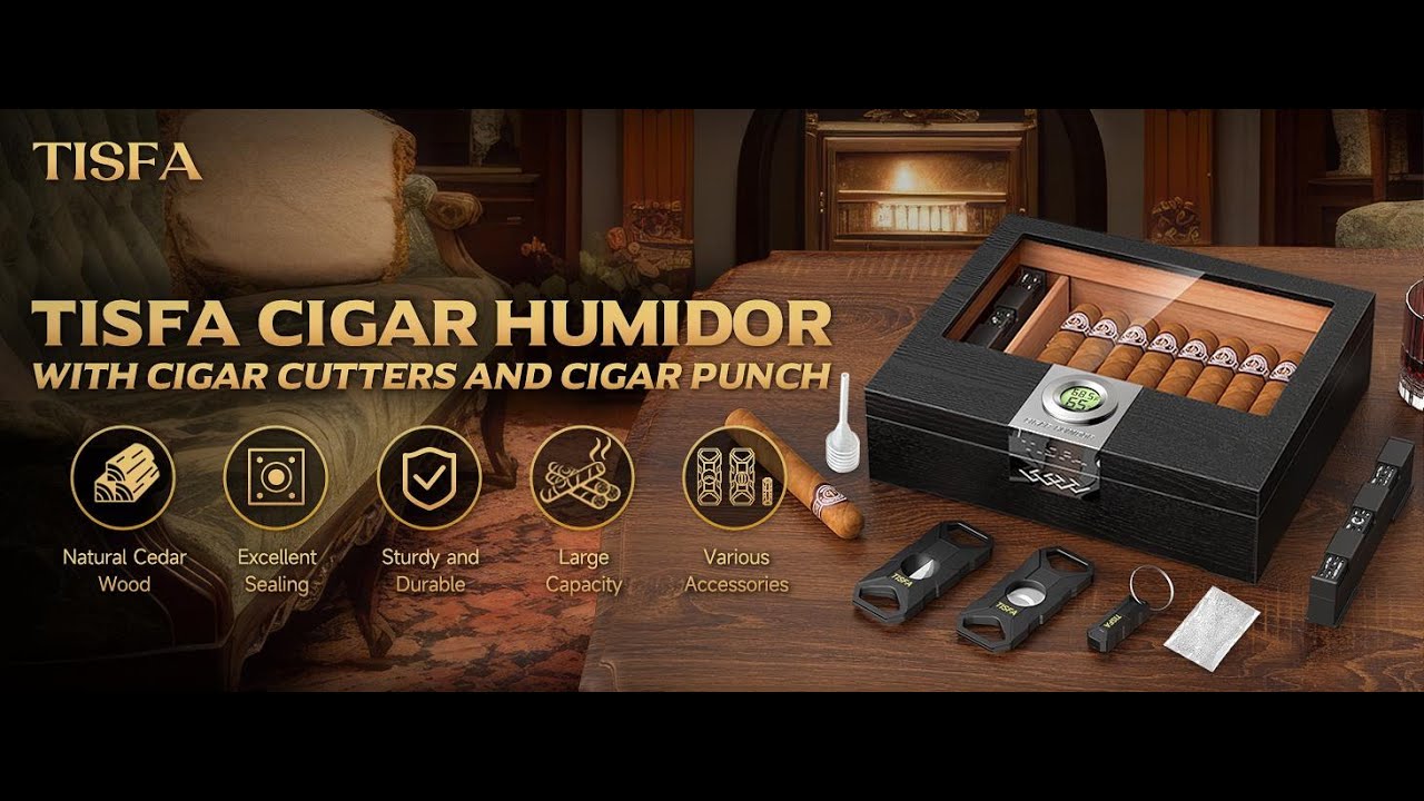 TISFA Wooden Humidor with 3 Cigar Cutters  #xifeicigaraccessory #xifei #cigaraccessory