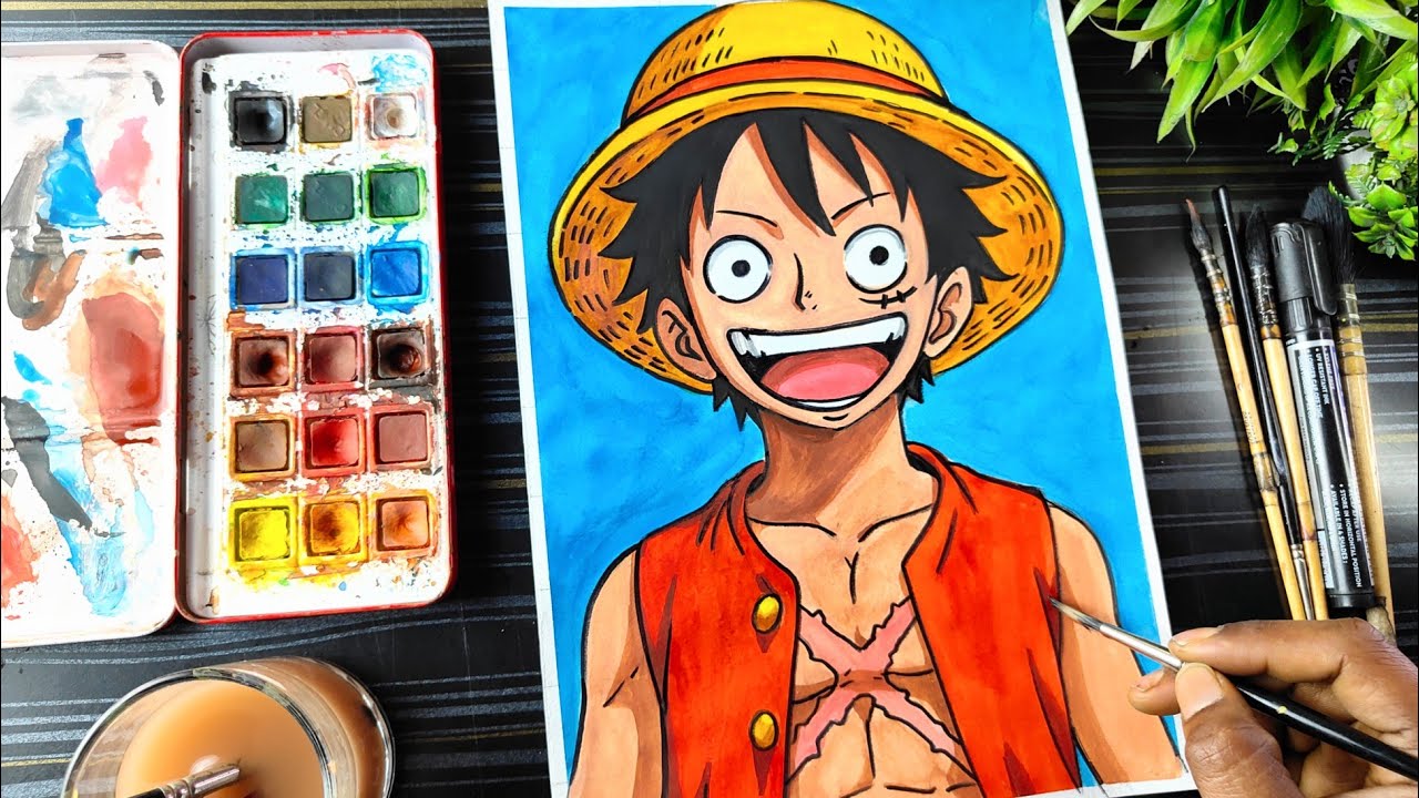 Monkey D. Luffy Anime Drawing With Watercolor 🖌️ 🔥 | One Piece Drawing | Anime Drawing Colour 