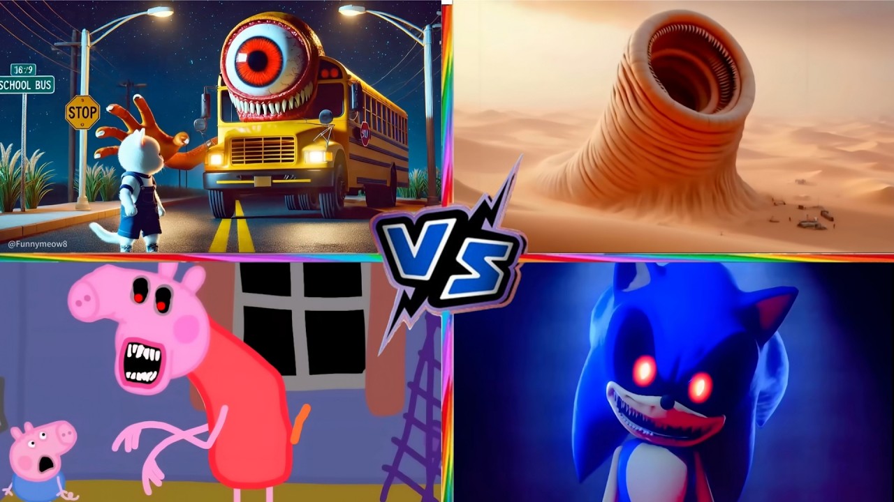 School Bus Vs Erosion Worm Vs Peppa Pig Exe Vs Sonic Exe | Tiles Hop Monster EXE | Tiles Hop!