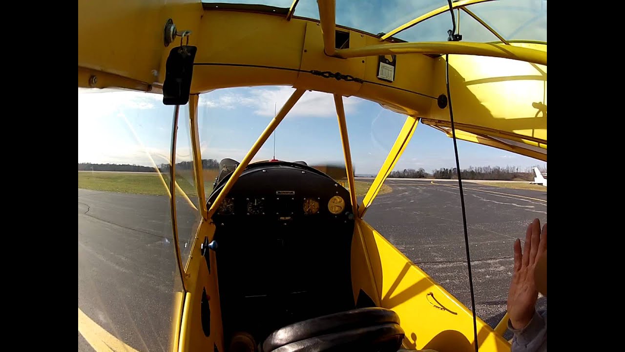 Piper J3 start up and takeoff