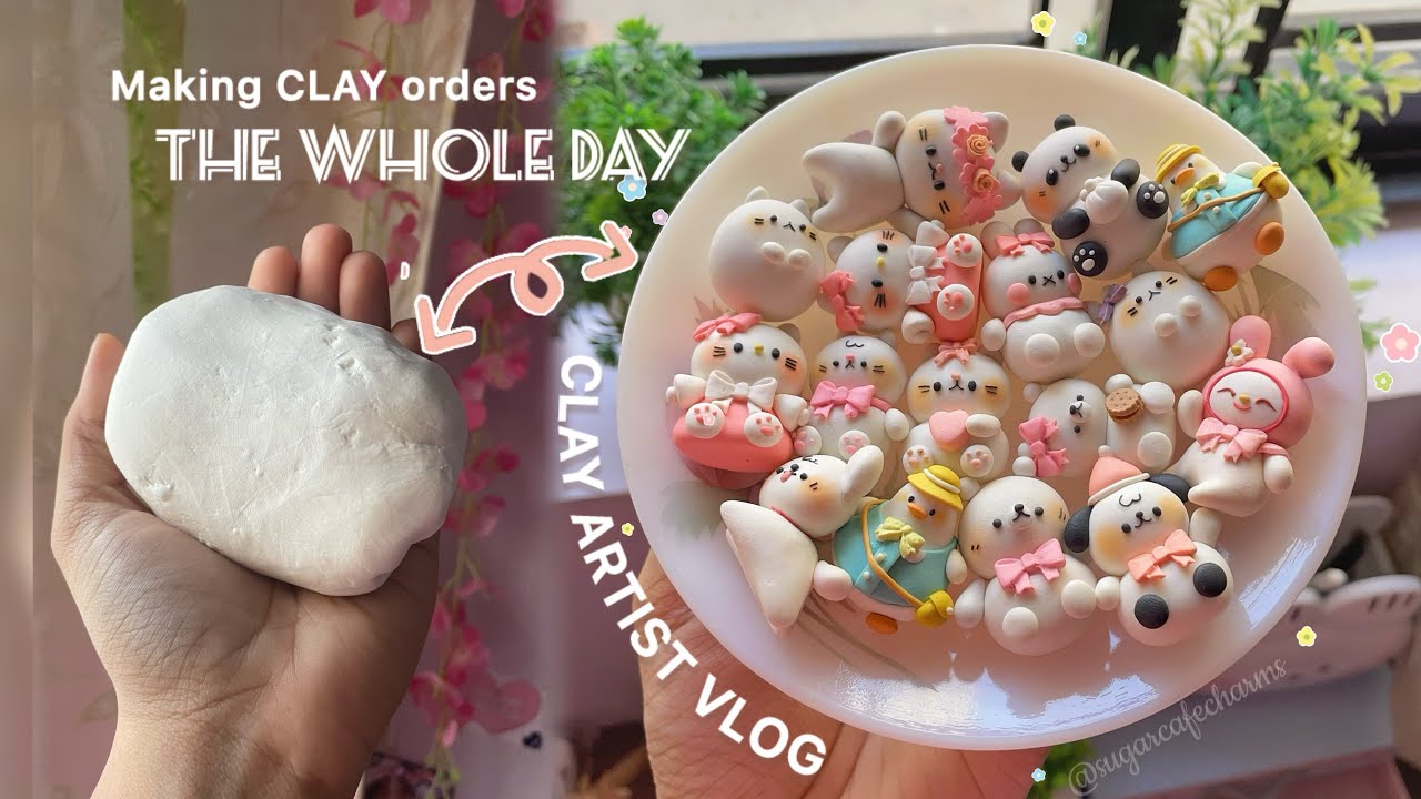 🎀Making CLAY keychains and charms using cold-porcelain Air Dry Clay / Studio Vlog 1