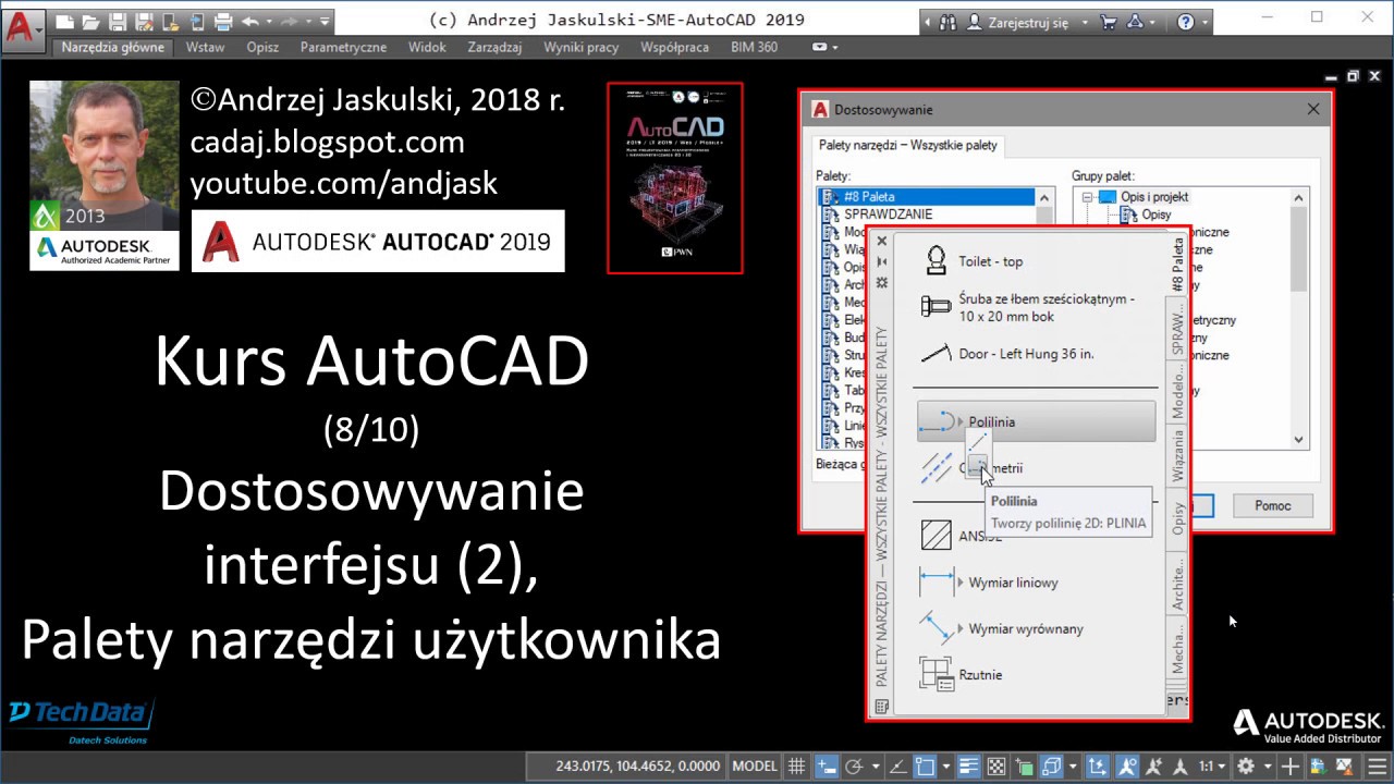 Kurs AutoCAD 2019 - #8 Dostosowywanie interfejsu (2), Palety narzędzi użytkownika