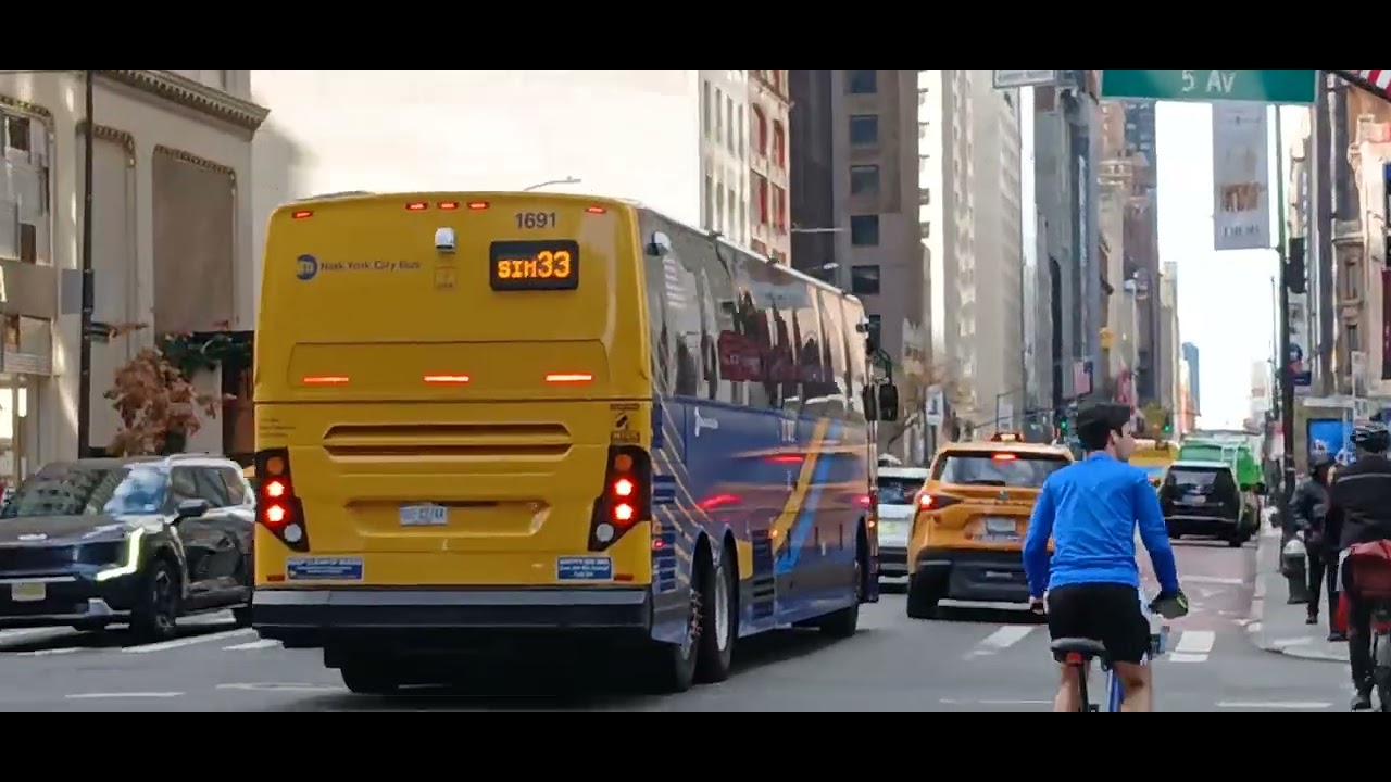 MTA BUS: 2025 Prevost X3-45 & MCI D4500CL [1691] [3347] SIM33 & BM3 @ East 57th Street & 5th Avenue