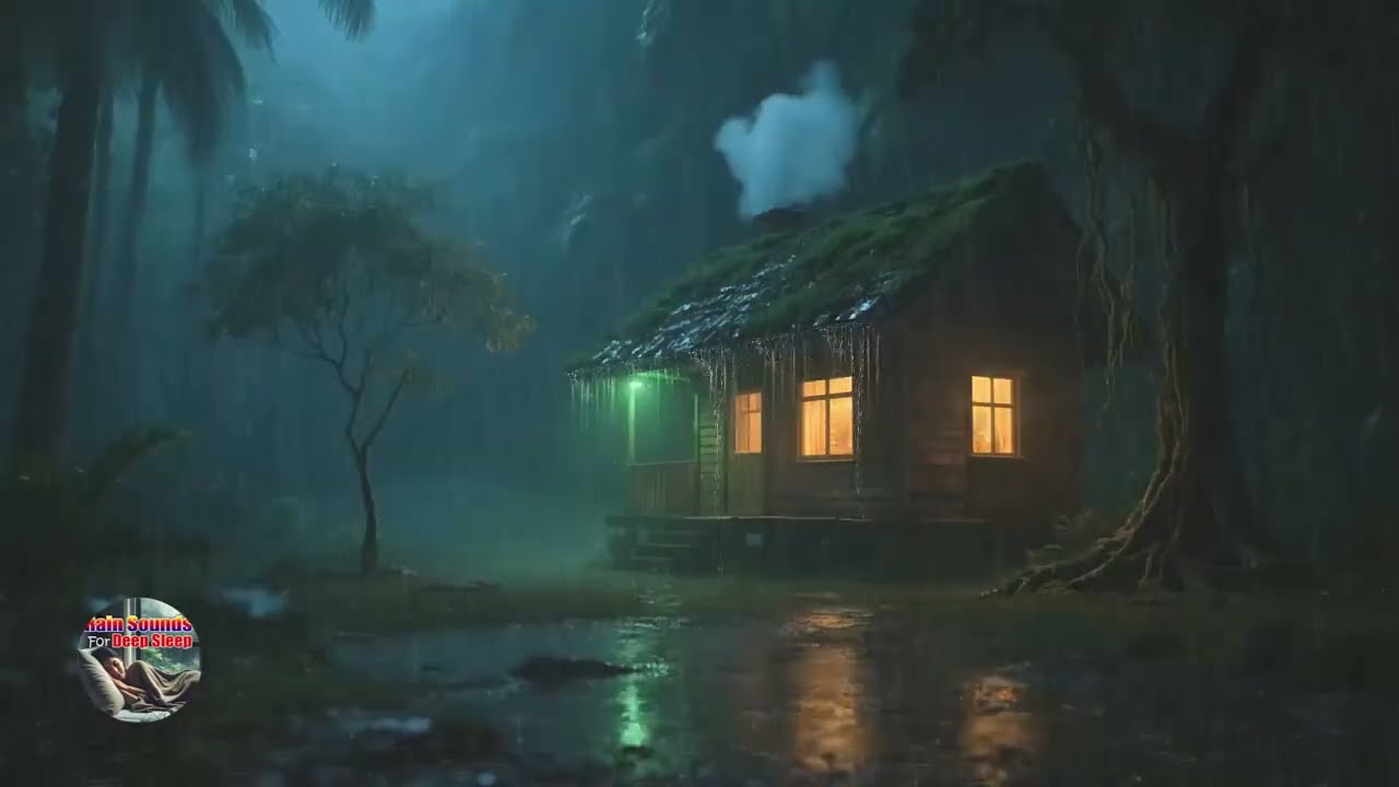 Good Night Sleep Rainstorm Sounds in a Dark Forest Cabin for Stress Relief 🌧️🌲