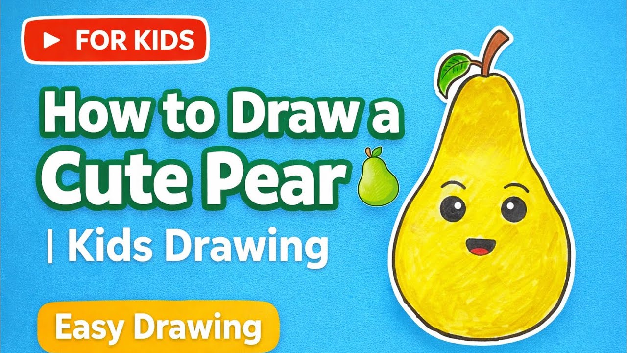 How to Draw a Cute Pear 🍐 | Kids Drawing