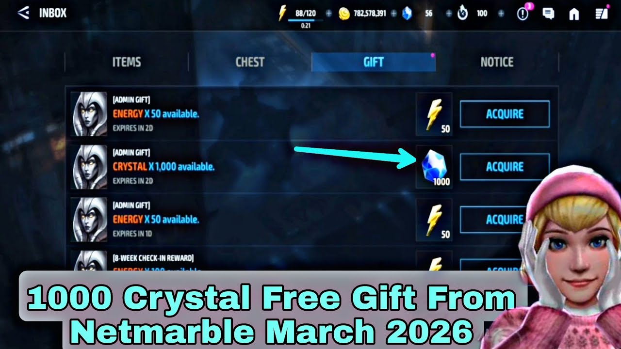 1000 Crystal Free Gift From Netmarble March 2026 - Marvel Future Fight
