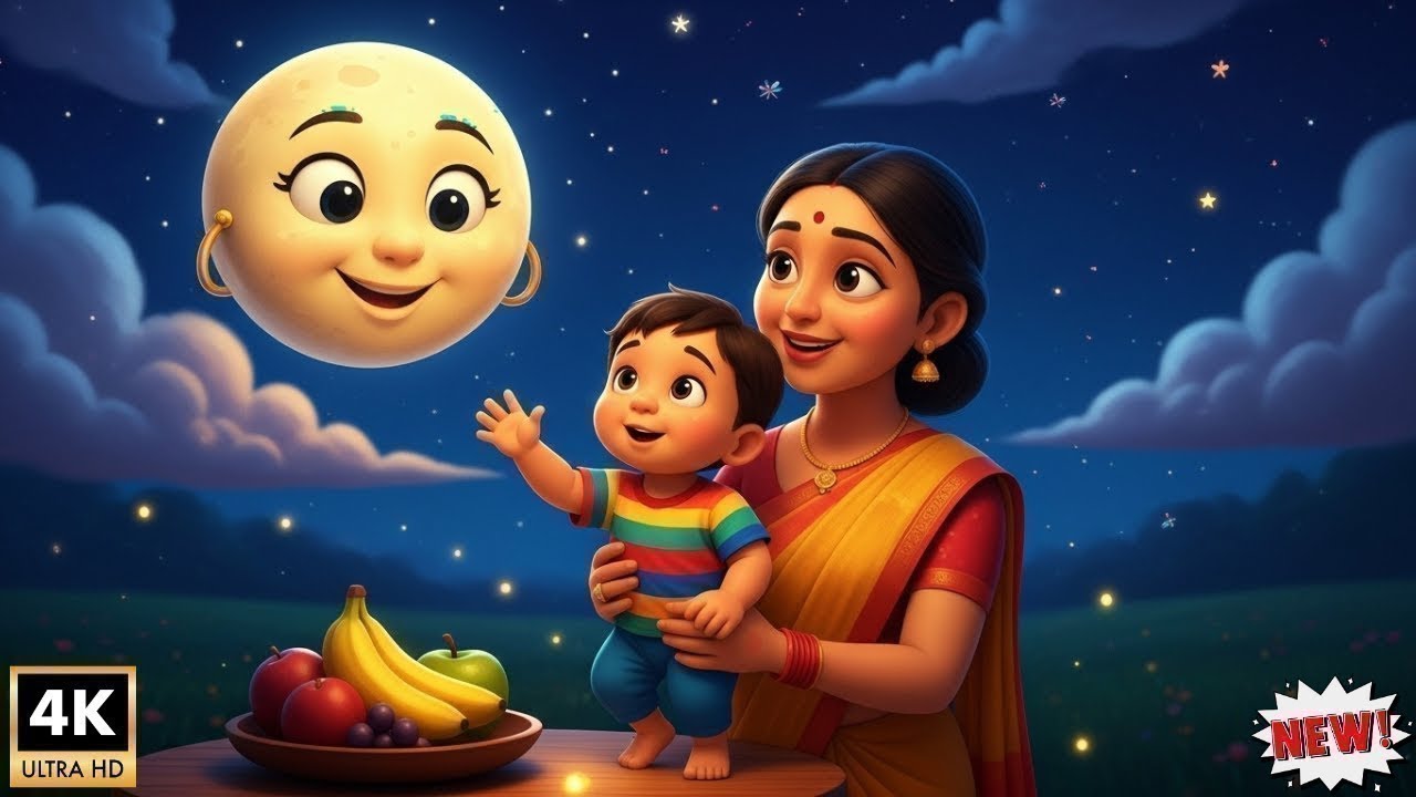 Chanda Mama Door Ke | Animated Hindi Nursery Rhyme | Kids Favorite Moon Song, New Animation