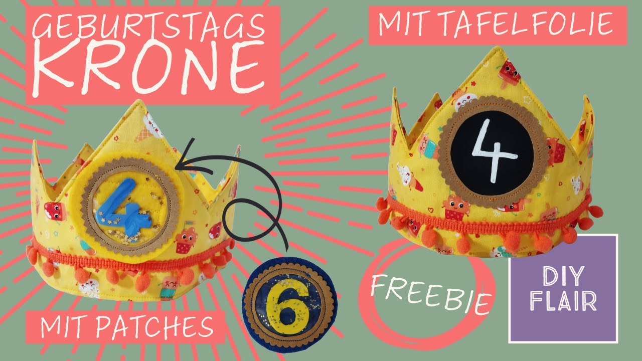 Geburtstagskrone nähen mit Tafelfolie und Klettis / Mitwachskrone / mit Voralge / mit Schnittmuster