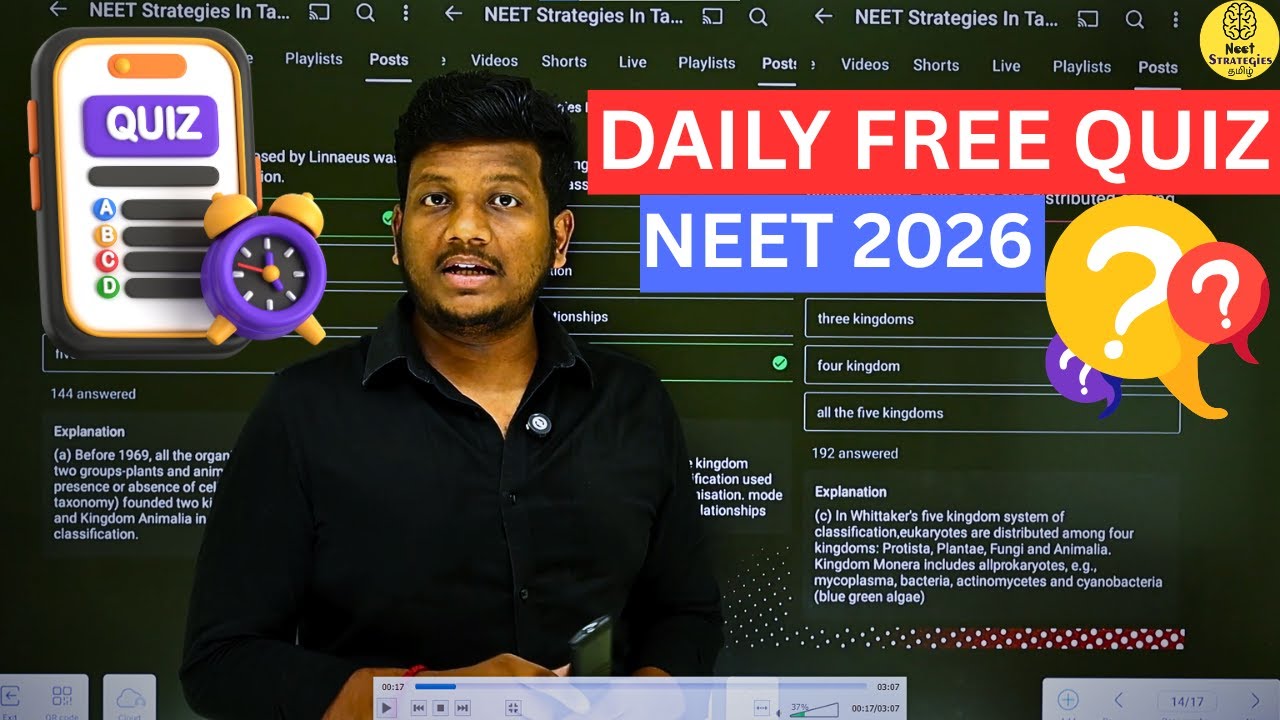 Free Daily Quiz - Subjectwise-Chapterwise for NEET Aspirants-Timetable-NEET Strategies Tamil App