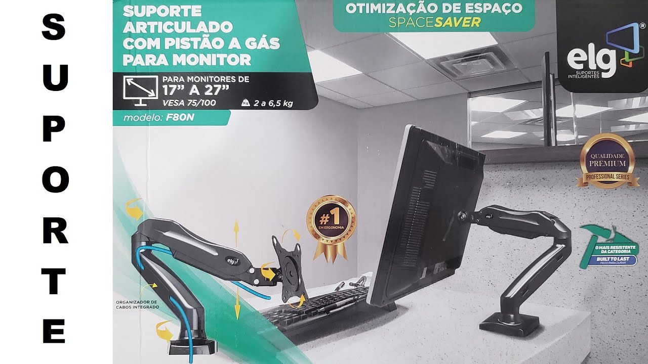 F80N - Suporte monitor com pistão a gás ELG - Unboxing, medidas, comparação e motivo compra