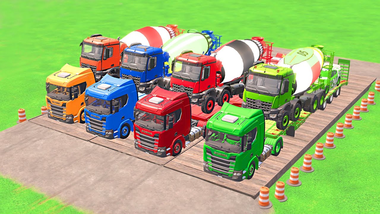 TRANSPORTING CARS, AMBULANCE, POLICE CARS, FIRE TRUCK, MONSTER TRUCK OF COLORS! WITH TRUCKS! - FS 22