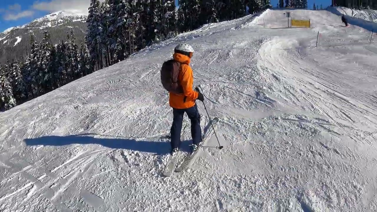Sanci, Rob, Adam, Deidre, Mike, and Jen go through the Chipmunk terrain park at Whistler