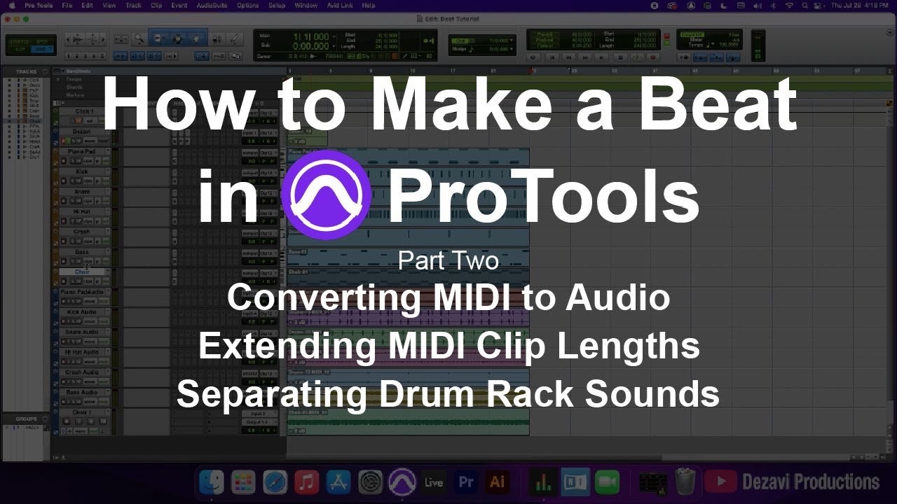 Как создать бит в ProTools | Часть 2. Расширение MIDI-клипов и преобразование MIDI в аудио