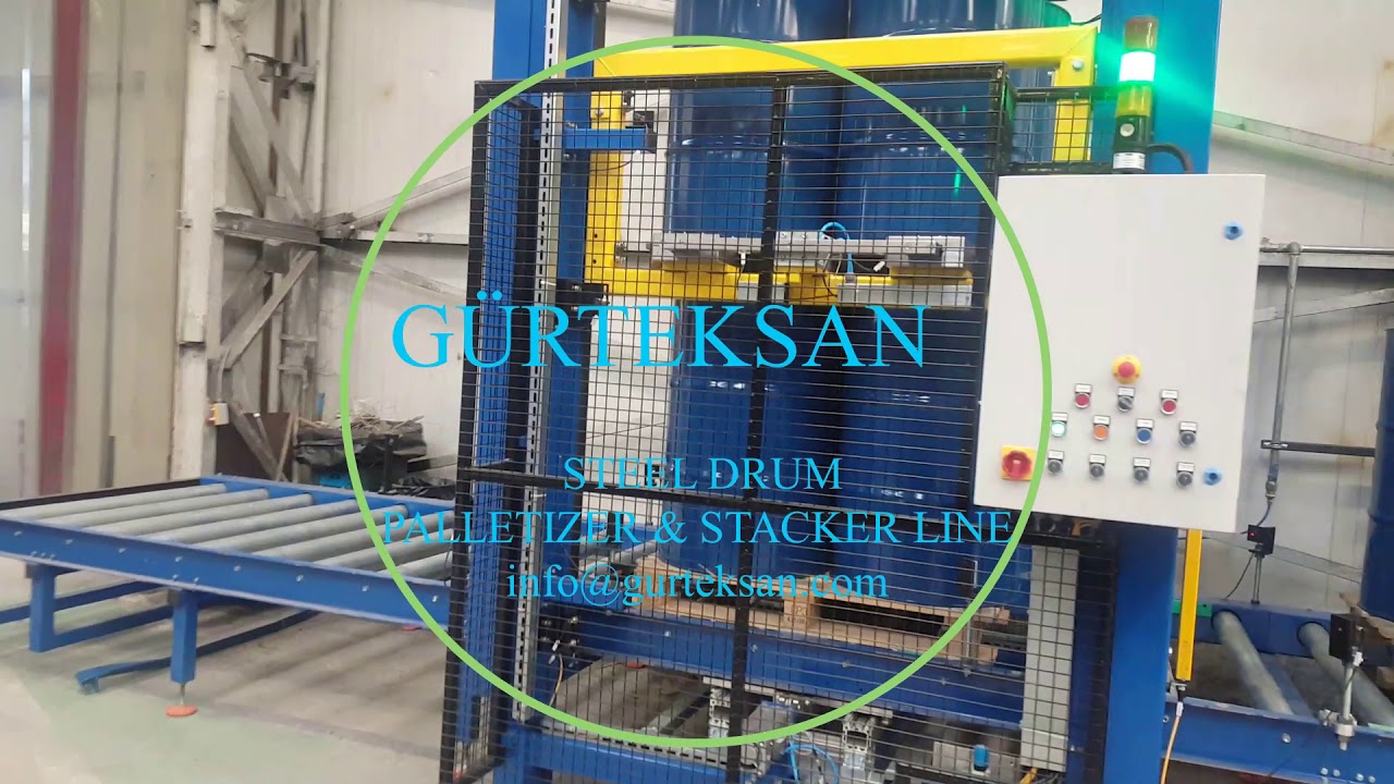 Auto Steel Drum Palletizer & Stacker Line (Oto Metal Varil Paleltleme & İstifleme Hattı)