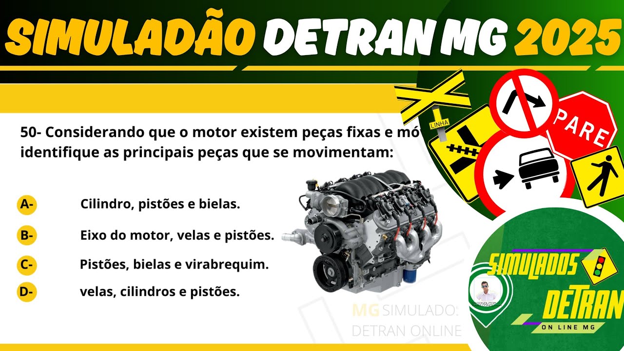 50 QUEST&Otilde;ES DE MEC&Acirc;NICA B&Aacute;SICA - SIMULAD&Atilde;O DO DETRAN MG 2025    #mgsimuladosdetranonline