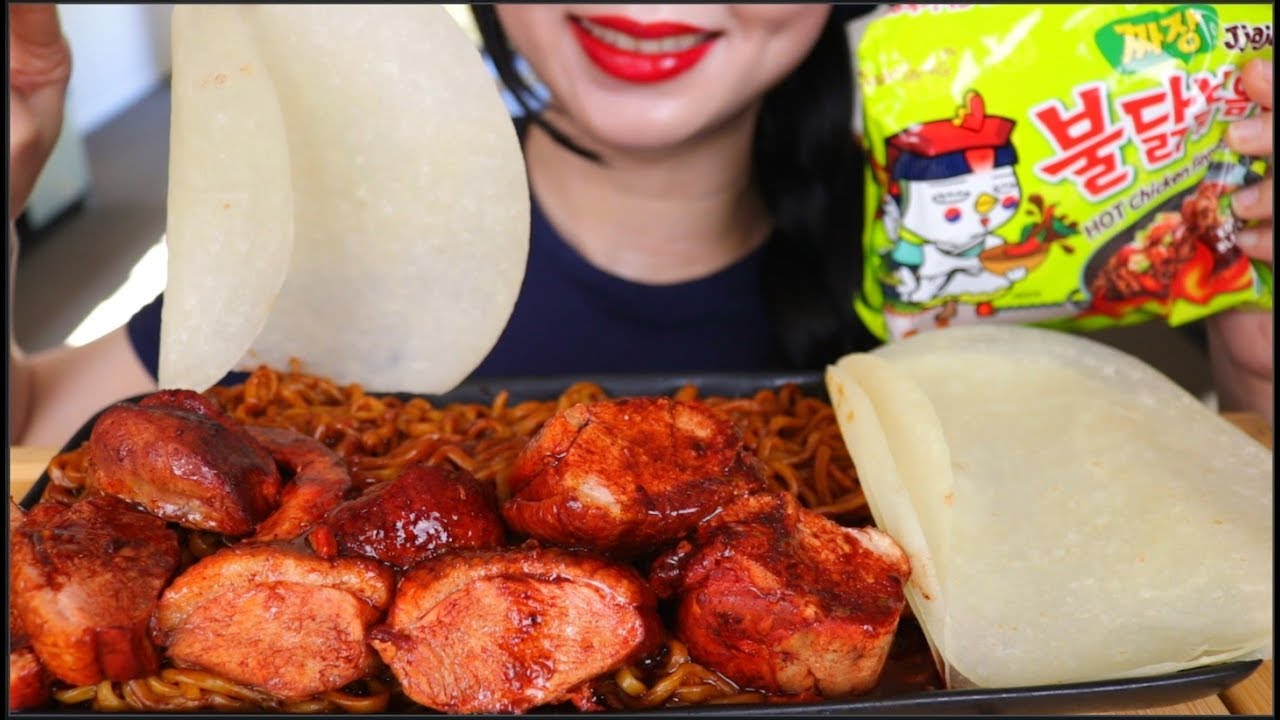 ASMR BRAISED DUCK | SPICY BLACK BEAN NOODLES (SAMYANG) | RICE PAPERS | EATING SOUNDS | NO TALKING