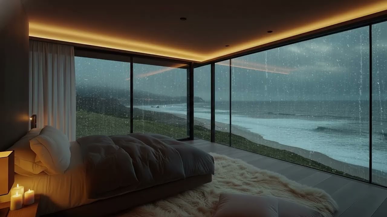 3 Hours Rain, Piano & Ocean Waves | Deep Relaxation Music for Sleep & Stress Relief