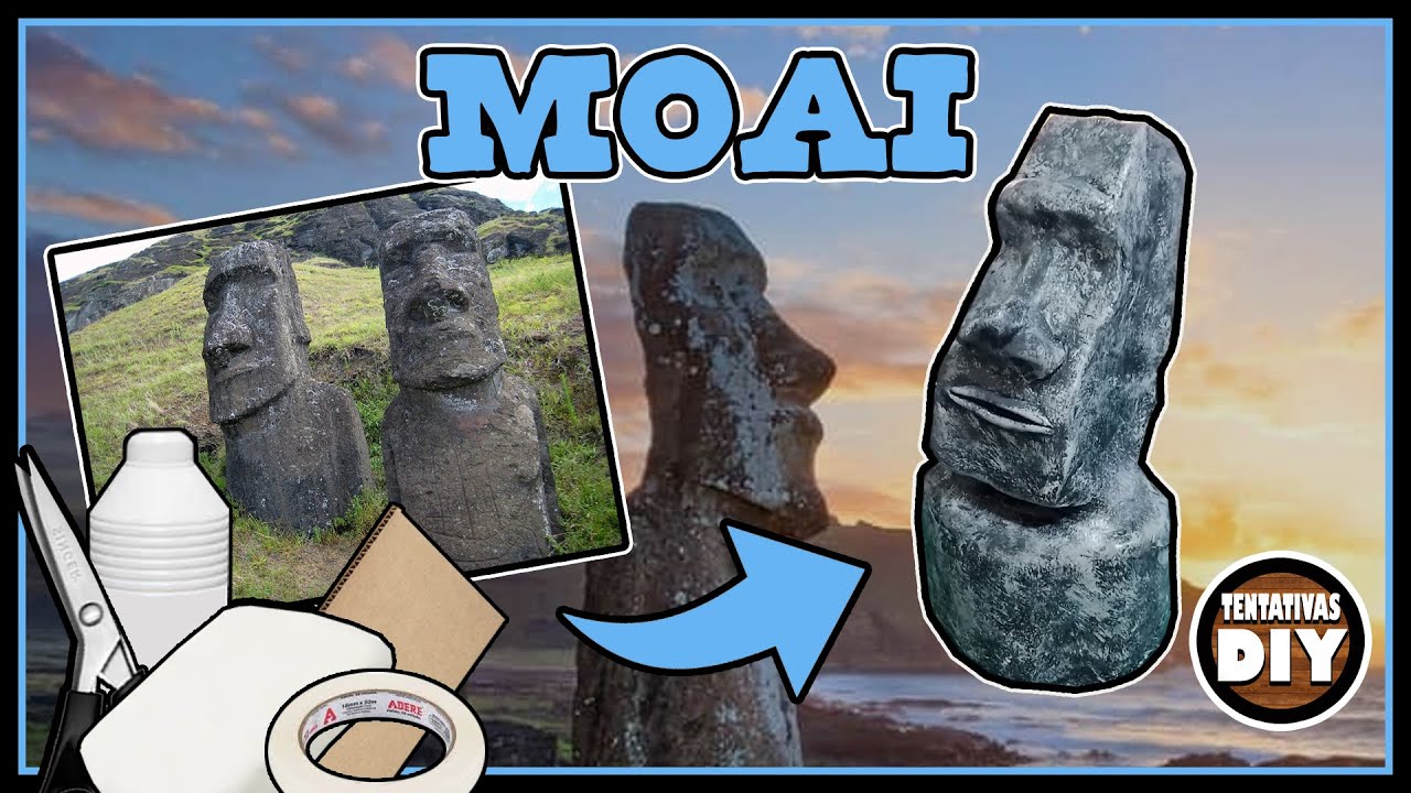 MOAI FEITO DE BISCUIT COM ESTRUTURA DE PAPELÃO