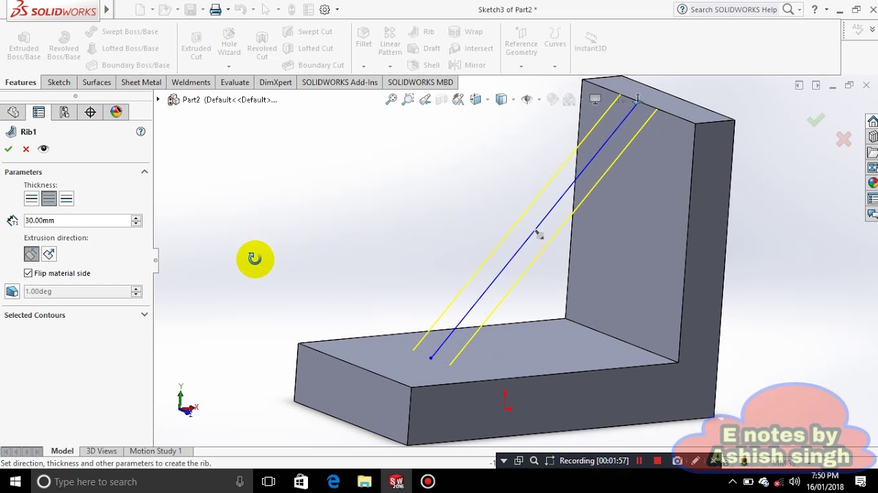 Solidwork Tutorial 32 : How to use rib command