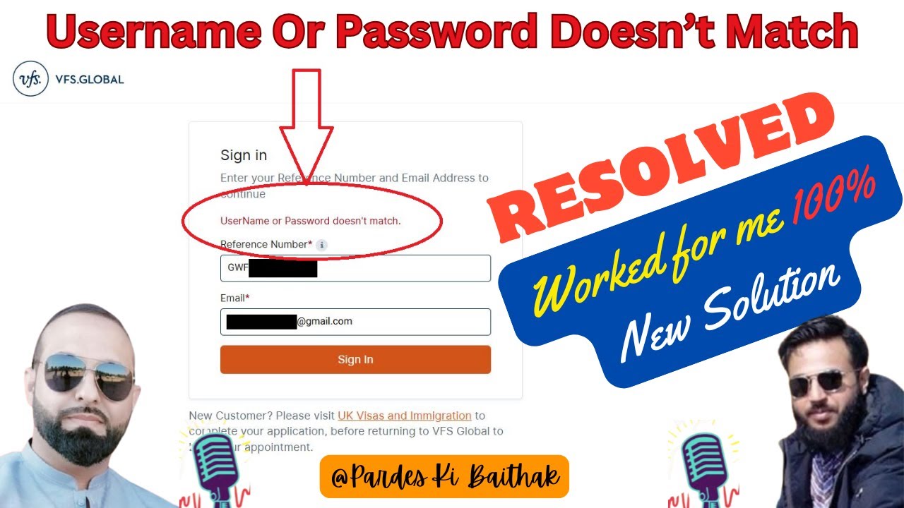 VFS Global Account Login Error | VFS Username or Password Doesn't Match #vfsappointment #vfs