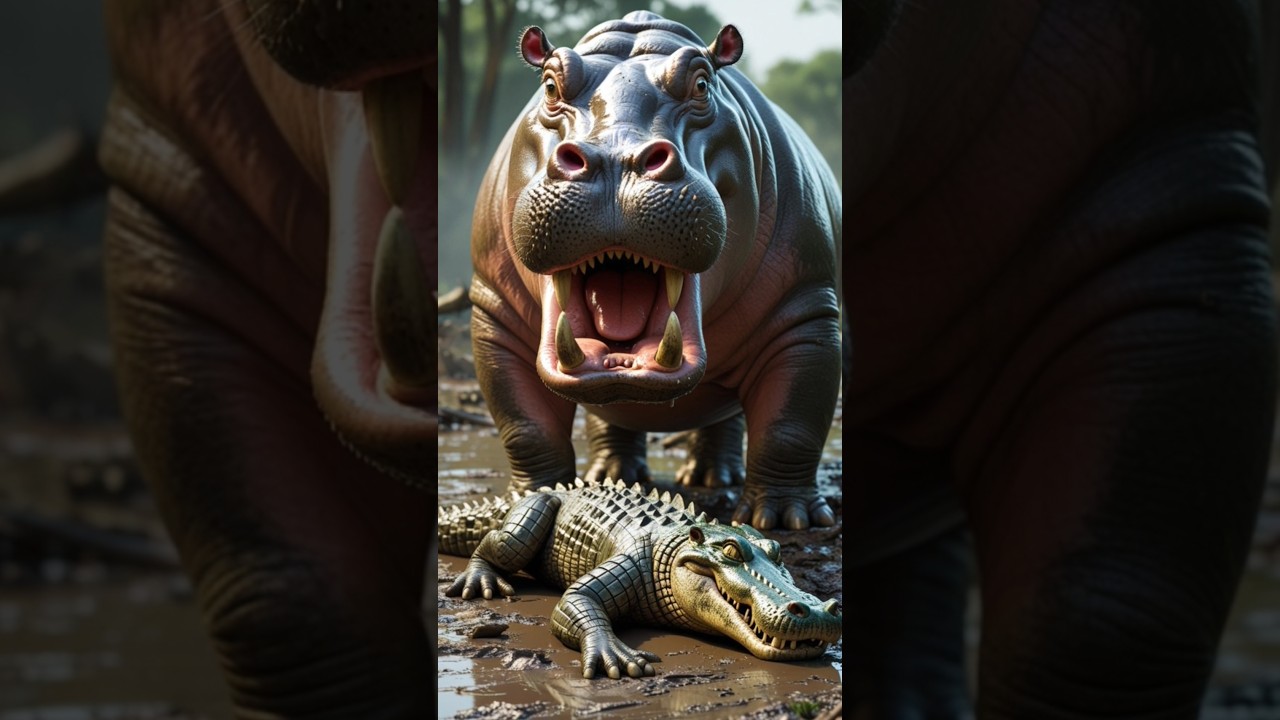 Hipop&oacute;tamo vs Crocodilo! 🐊 - Quem Venceria? 🦛 #animals #crocodile #hippopotamus #crocodiles #hippo