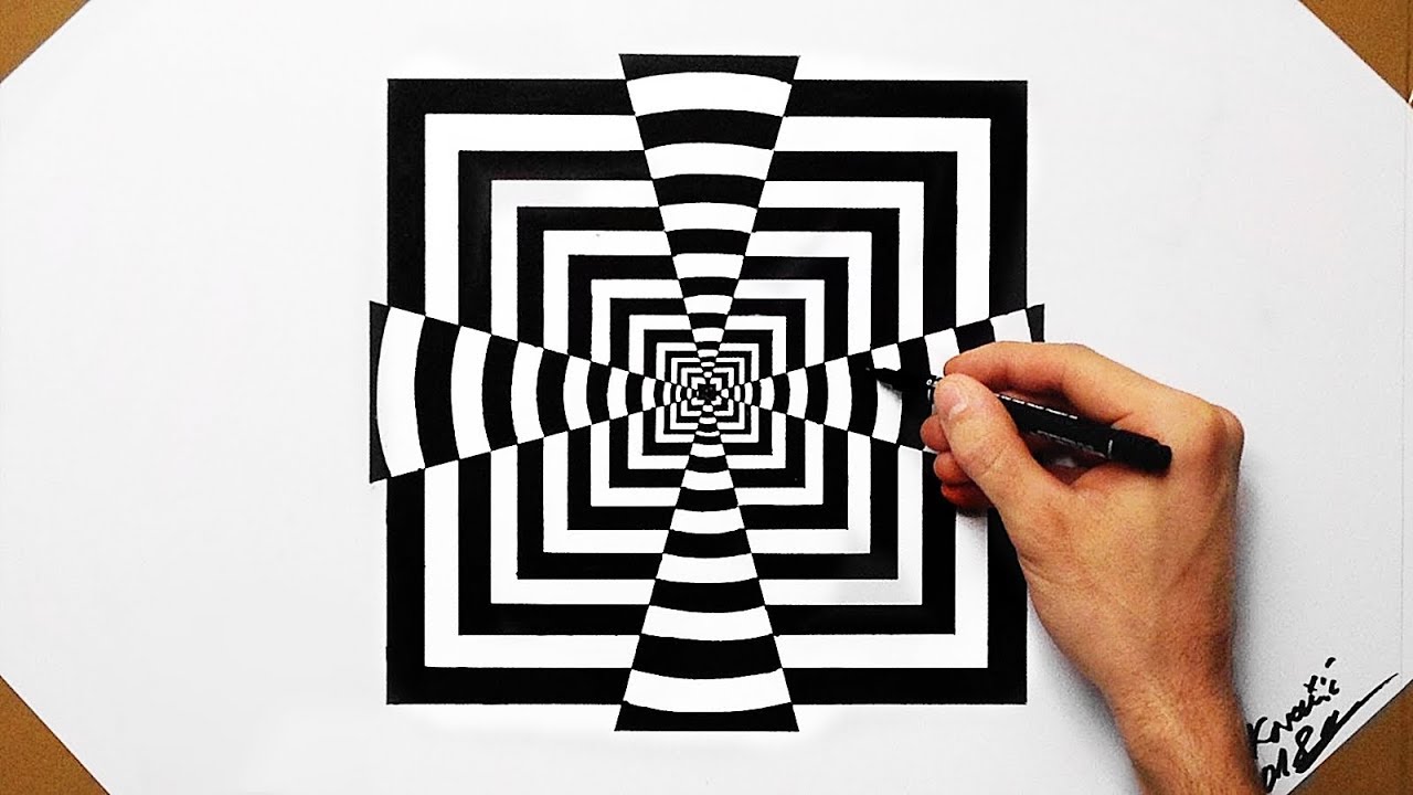 Cool Optical Illusion Quadrate - Speed Drawing 2018 ( How To Draw )