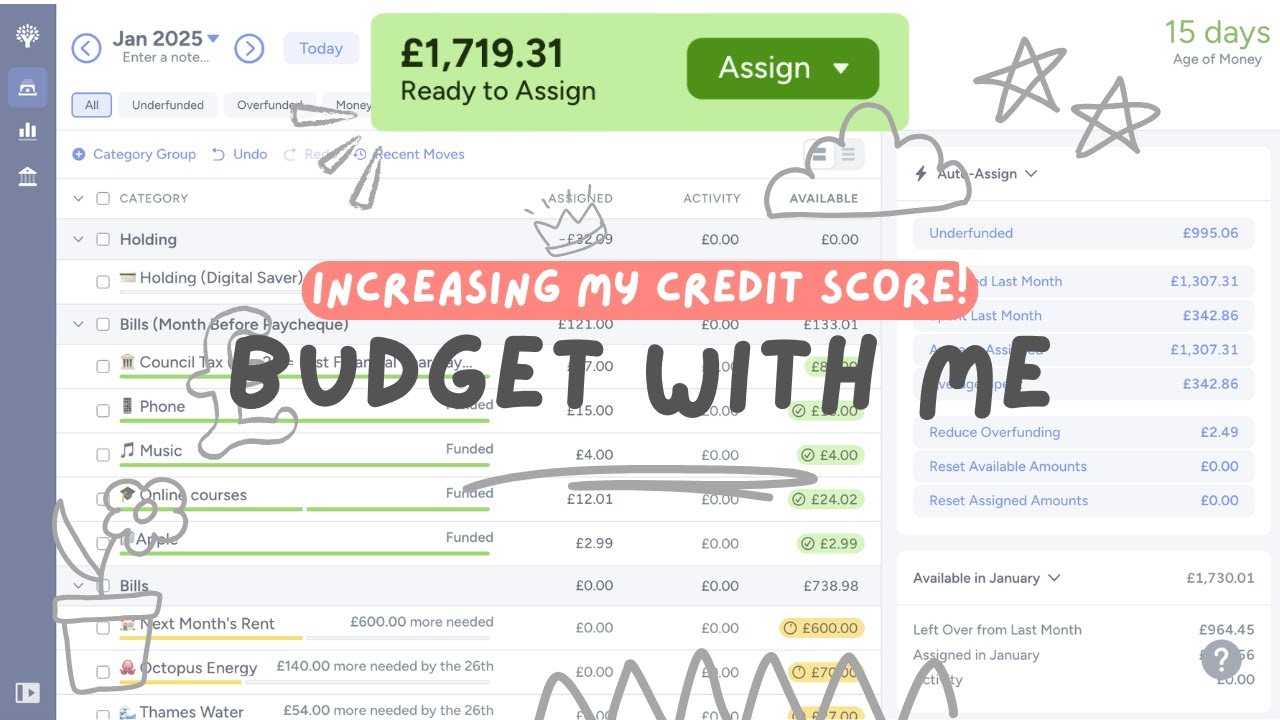 Budget with Me in YNAB! — Cash Stuffing, Savings Challenge, Credit Score — March 2025