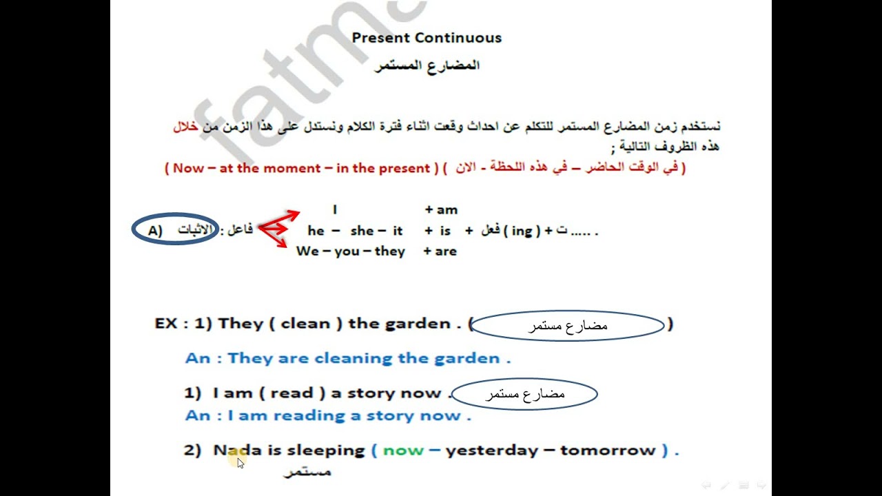 السادس الابتدائي \\ زمن المضارع المستمر